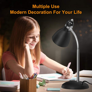 Metal Desk Lamp, Adjustable Goose Neck Table Lamp, Eye-Caring Study Desk Lamps for Bedroom, Study Room and Office (Black)