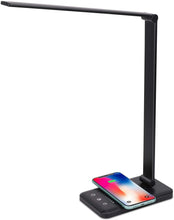 Load image into Gallery viewer, LED Desk Lamp with Wireless Charger, USB Charging Port, 5 Brightness Levels, 5 Lighting Modes, Touch Control, 30/60 min Auto Timer, Eye-Caring Office Lamp with Adapter (Black)