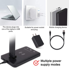Load image into Gallery viewer, LED Desk Lamp with Wireless Charger, USB Charging Port, 5 Brightness Levels, 5 Lighting Modes, Touch Control, 30/60 min Auto Timer, Eye-Caring Office Lamp with Adapter (Black)