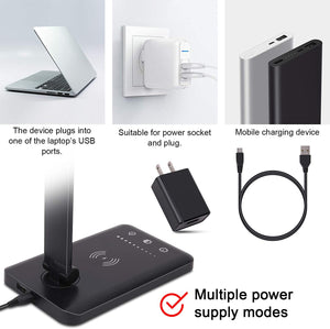 LED Desk Lamp with Wireless Charger, USB Charging Port, 5 Brightness Levels, 5 Lighting Modes, Touch Control, 30/60 min Auto Timer, Eye-Caring Office Lamp with Adapter (Black)