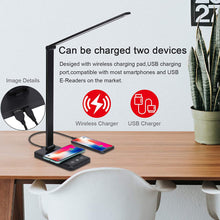 Load image into Gallery viewer, LED Desk Lamp with Wireless Charger, USB Charging Port, 5 Brightness Levels, 5 Lighting Modes, Touch Control, 30/60 min Auto Timer, Eye-Caring Office Lamp with Adapter (Black)