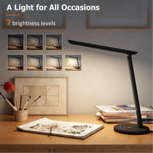 Load image into Gallery viewer, TT-DL13B LED Desk Lamp Eye-caring Table Lamps, Dimmable Office Lamp with USB Charging Port, Touch Control, 12W, 5 Color Modes, Philips EnabLED Licensing Program (Black)
