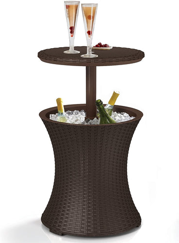 Pacific Cool Bar Outdoor Patio Furniture and Hot Tub Side Table with 7.5 Gallon Beer and Wine Cooler, Brown