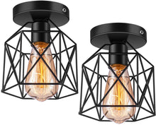 Load image into Gallery viewer, Semi-Flush Mount Ceiling Light E26 E27 Retro Black Industrial Ceiling Light Fixture for Porch Hallway Kitchen Farmhouse Lighting 2 Pack