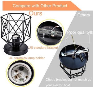 Semi-Flush Mount Ceiling Light E26 E27 Retro Black Industrial Ceiling Light Fixture for Porch Hallway Kitchen Farmhouse Lighting 2 Pack