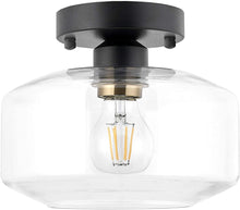 Load image into Gallery viewer, Semi Flush Ceiling Light, Brass Accent Socket, Upgraded Canopy, Matte Black Ceiling Light Fixture with Clear Glass for Hallway, Entryway, Dining Room, Bedroom,Living Room