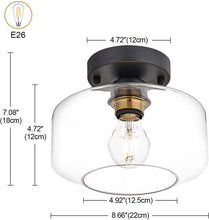 Load image into Gallery viewer, Semi Flush Ceiling Light, Brass Accent Socket, Upgraded Canopy, Matte Black Ceiling Light Fixture with Clear Glass for Hallway, Entryway, Dining Room, Bedroom,Living Room