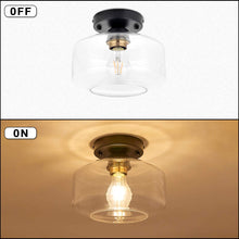 Load image into Gallery viewer, Semi Flush Ceiling Light, Brass Accent Socket, Upgraded Canopy, Matte Black Ceiling Light Fixture with Clear Glass for Hallway, Entryway, Dining Room, Bedroom,Living Room