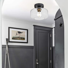 Load image into Gallery viewer, Semi Flush Ceiling Light, Brass Accent Socket, Upgraded Canopy, Matte Black Ceiling Light Fixture with Clear Glass for Hallway, Entryway, Dining Room, Bedroom,Living Room