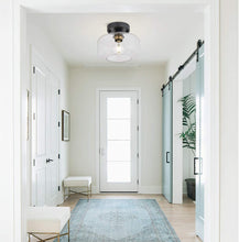 Load image into Gallery viewer, Semi Flush Ceiling Light, Brass Accent Socket, Upgraded Canopy, Matte Black Ceiling Light Fixture with Clear Glass for Hallway, Entryway, Dining Room, Bedroom,Living Room