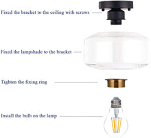 Load image into Gallery viewer, Semi Flush Ceiling Light, Brass Accent Socket, Upgraded Canopy, Matte Black Ceiling Light Fixture with Clear Glass for Hallway, Entryway, Dining Room, Bedroom,Living Room