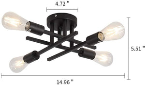 Semi Flush Mount 4 Light Ceiling Light Matte Black with E26 Base Modern Chandelier for Farmhouse Kitchen Dining Room Bedroom Study Living Room