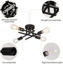 Load image into Gallery viewer, Semi Flush Mount 4 Light Ceiling Light Matte Black with E26 Base Modern Chandelier for Farmhouse Kitchen Dining Room Bedroom Study Living Room