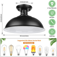 Load image into Gallery viewer, Farmhouse Semi Flush Mount Ceiling Light Fixture, E26 Base, Industrial Black Pendant Lamp Shade, Vintage Close to Ceiling Lighting for Kitchen Island Laundry Corridor Porch Foyer Hallway Entryway