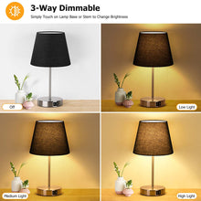 Load image into Gallery viewer, Touch Control Table Lamp with 2 USB Ports and AC Outlet, 3 Way Dimmable Modern Bedside Nightstand Lamp with Black Fabric Shade &amp; Satin Nickle Base for Bedroom Living Room Office, LED Bulb Included