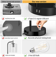 Load image into Gallery viewer, Table Lamp, Industrial Table Lamp with White Jade Glass Shade, LED Bulb Included, with Dimmable Function, Type C USB Port ,Nightstand Reading Lamps for Bedside, Study Room, Office (Black)