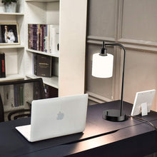 Load image into Gallery viewer, Table Lamp, Industrial Table Lamp with White Jade Glass Shade, LED Bulb Included, with Dimmable Function, Type C USB Port ,Nightstand Reading Lamps for Bedside, Study Room, Office (Black)
