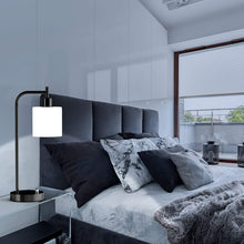 Load image into Gallery viewer, Table Lamp, Industrial Table Lamp with White Jade Glass Shade, LED Bulb Included, with Dimmable Function, Type C USB Port ,Nightstand Reading Lamps for Bedside, Study Room, Office (Black)