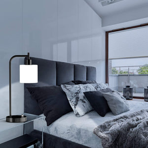 Table Lamp, Industrial Table Lamp with White Jade Glass Shade, LED Bulb Included, with Dimmable Function, Type C USB Port ,Nightstand Reading Lamps for Bedside, Study Room, Office (Black)