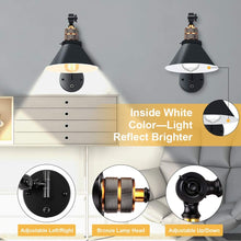 Load image into Gallery viewer, Plug in Wall Sconces, PARTPHONER Swing Arm Wall Lamp with Dimmable On Off Switch, Metal Black Vintage Industrial Wall Mounted Lighting Reading Light Fixture for Bedside Bedroom Indoor Doorway