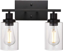 Load image into Gallery viewer, 2-Light Black Wall Sconce Industrial Vintage with Clear Glass Shade and Metal Base, Bathroom Vanity Lights Hallway Light Fixture Sconces Wall Lighting