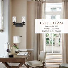 Load image into Gallery viewer, 2-Light Black Wall Sconce Industrial Vintage with Clear Glass Shade and Metal Base, Bathroom Vanity Lights Hallway Light Fixture Sconces Wall Lighting