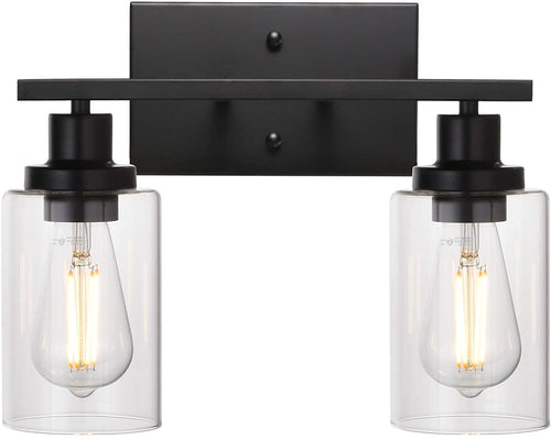 2-Light Black Wall Sconce Industrial Vintage with Clear Glass Shade and Metal Base, Bathroom Vanity Lights Hallway Light Fixture Sconces Wall Lighting