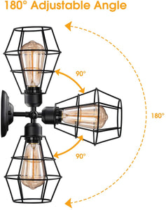 Industrial Wall Sconce, 2 Pack, Vintage Wire Cage Wall Lighting Sconce, Farmhouse Wall Lighting Fixture for Bedroom, Headboard,Garage, Porch