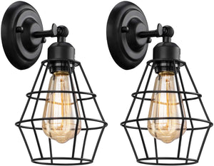 Industrial Wall Sconce, 2 Pack, Vintage Wire Cage Wall Lighting Sconce, Farmhouse Wall Lighting Fixture for Bedroom, Headboard,Garage, Porch