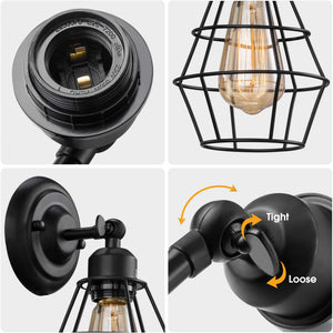 Industrial Wall Sconce, 2 Pack, Vintage Wire Cage Wall Lighting Sconce, Farmhouse Wall Lighting Fixture for Bedroom, Headboard,Garage, Porch