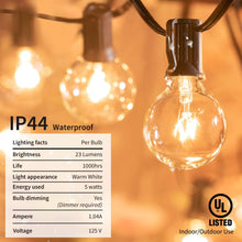 Load image into Gallery viewer, Outdoor String Lights 25 Feet G40 Globe Patio Lights with 26 Edison Glass Bulbs(1 Spare), Waterproof Connectable Hanging Lights for Backyard Porch Balcony Party Decor, E12 Socket Base, Black