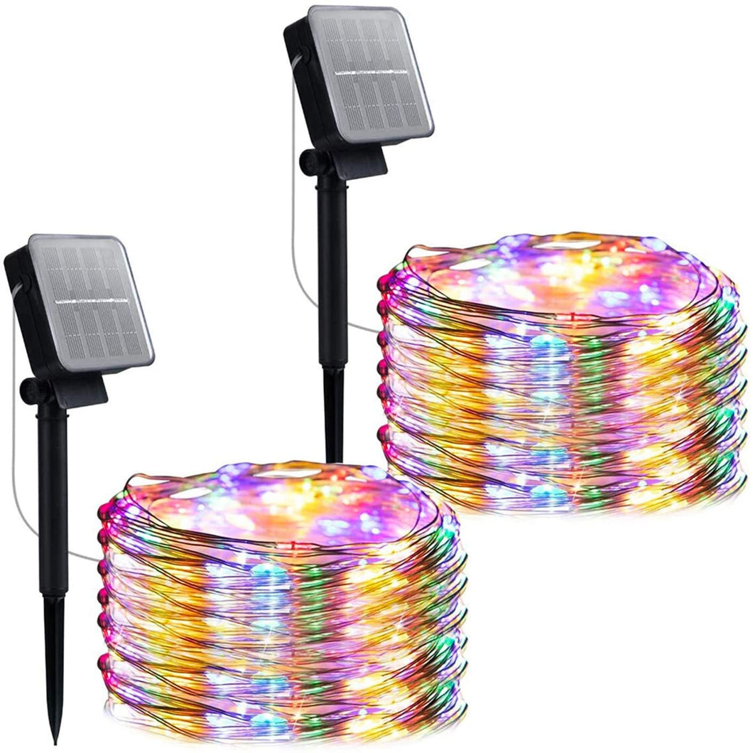 Outdoor Solar String Lights, 2 Pack 33 Feet 100 Led Solar Fairy Lights Waterproof Decoration Copper Wire Lights with 8 Modes for Indoor Outdoor Patio Yard Trees Party Decor(Multicolor)
