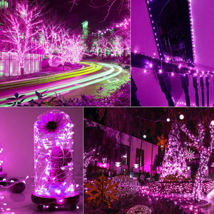 Outdoor Solar String Lights, 2 Pack 33 Feet 100 Led Fairy Lights Waterproof Decoration Copper Wire Lights for Patio Yard Trees Christmas Wedding Party (Purple)