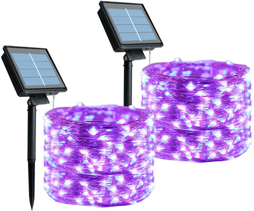 Outdoor Solar String Lights, 2 Pack 33 Feet 100 Led Fairy Lights Waterproof Decoration Copper Wire Lights for Patio Yard Trees Christmas Wedding Party (Purple)