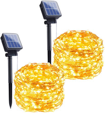 Load image into Gallery viewer, Outdoor Solar String Lights, 2 Pack 33Feet 100 Led Solar Powered Fairy Lights with 8 Lighting Modes Waterproof Decoration Copper Wire Lights for Patio Yard Trees Christmas Wedding Party (Warm White)
