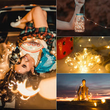 Load image into Gallery viewer, Outdoor Solar String Lights, 2 Pack 33Feet 100 Led Solar Powered Fairy Lights with 8 Lighting Modes Waterproof Decoration Copper Wire Lights for Patio Yard Trees Christmas Wedding Party (Warm White)
