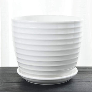 Round Modern Ceramic Garden Flower Pots White Succulent Cactus Plant Pots, Set of 3