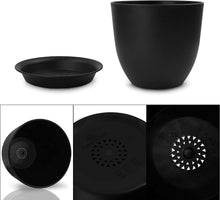 Load image into Gallery viewer, Plastic Planter with Saucers,8/7/6/5.5/5 Inch Flower Pot Indoor Modern Decorative Plastic Pots for Plants with Drainage Hole and Tray for All House Plants, Flowers, and Cactus, Black
