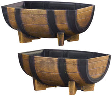 Load image into Gallery viewer, Rustic Half Barrel Planters - Set of 2, Weather Resistant Decorative Accent with Removable Drain Screen