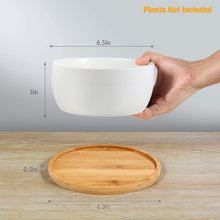 Load image into Gallery viewer, 6.5 inch Round Ceramic White Succulent Cactus Planters Pots with Drainage Bamboo Trays - Plants Not Included