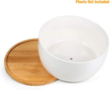 Load image into Gallery viewer, 6.5 inch Round Ceramic White Succulent Cactus Planters Pots with Drainage Bamboo Trays - Plants Not Included