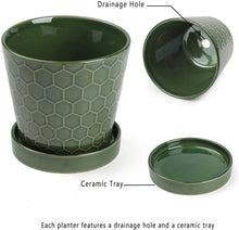 Load image into Gallery viewer, Succulent Planter –4”+5”+6” inch Ceramic Flower Pot with Drainage Holes and Ceramic Tray - Gardening Home Desktop Office Windowsill Decoration Gift Set 3 - Plants NOT Included (Patina)