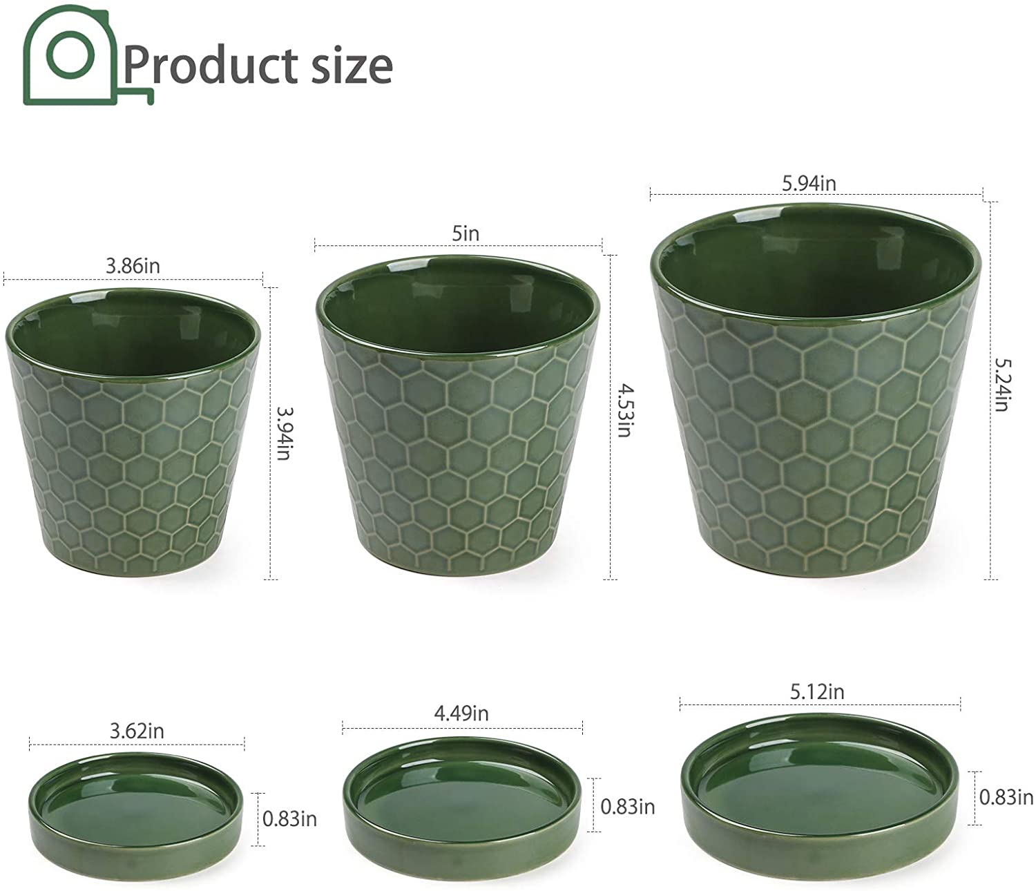 Succulent Planter –4”+5”+6” inch Ceramic Flower Pot with Drainage