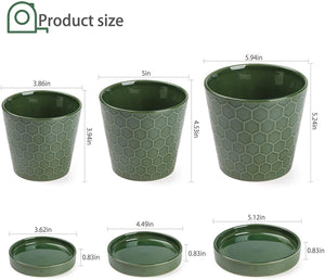 Succulent Planter –4”+5”+6” inch Ceramic Flower Pot with Drainage Holes and Ceramic Tray - Gardening Home Desktop Office Windowsill Decoration Gift Set 3 - Plants NOT Included (Patina)