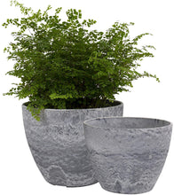 Load image into Gallery viewer, Flower Pots Outdoor Indoor Garden Planters, Plant Containers with Drain Hole, Gray, Marble Pattern (8.6 + 7.5 Inch)