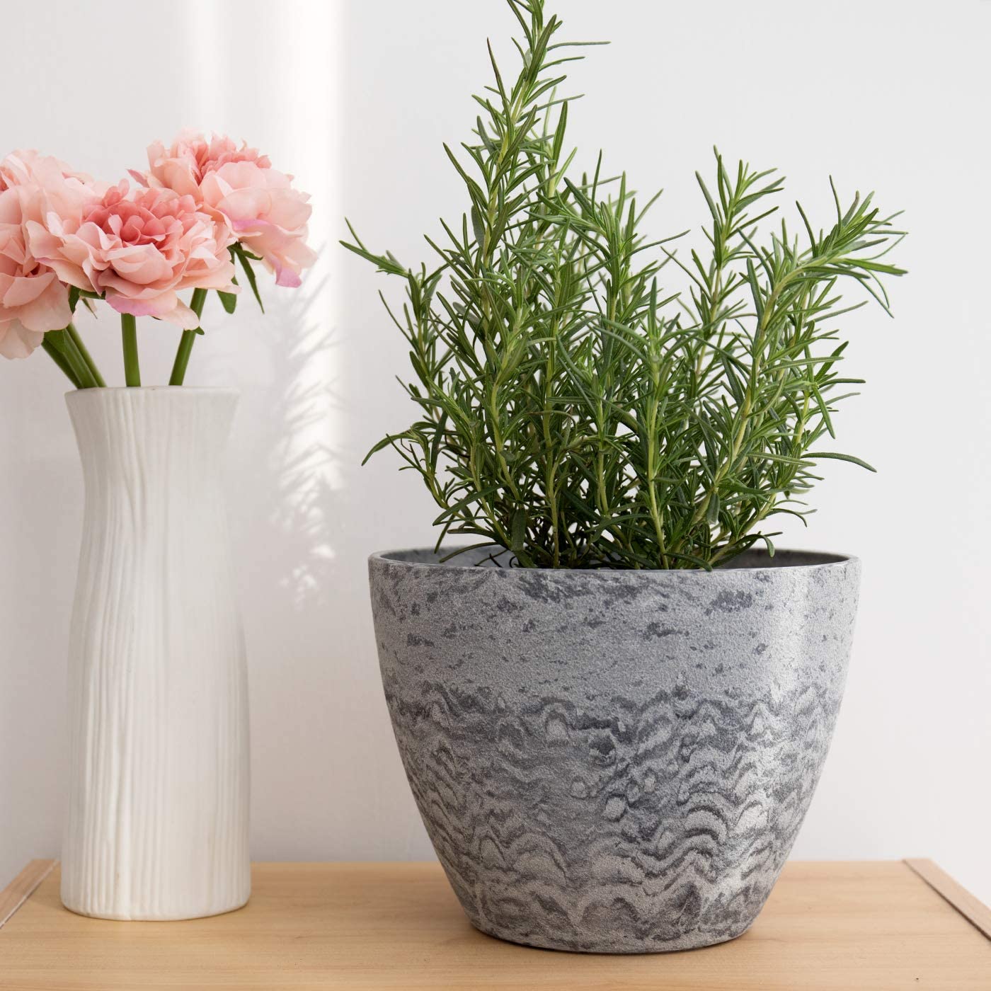 marble plant pot indoor Flower Pots Outdoor Indoor Garden Planters, Plant Containers with Drai – TreeLen