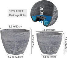 Load image into Gallery viewer, Flower Pots Outdoor Indoor Garden Planters, Plant Containers with Drain Hole, Gray, Marble Pattern (8.6 + 7.5 Inch)