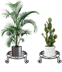 Metal Plant Stand, Heavy Duty Plant Stand for Indoor and Outdoor, Black Flower Pot Holder Display with Scroll Pattern Perfect for Home, Garden, Patio(2 Pcs)