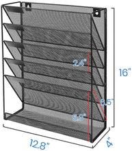 Load image into Gallery viewer, Mesh Hanging Wall File Organizer 5 Tier Vertical Mount, Durable Wall File Holder with Bottom Flat Tray for Office Home， Black