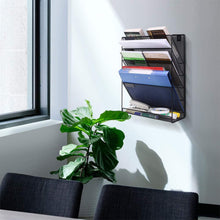 Load image into Gallery viewer, Mesh Hanging Wall File Organizer 5 Tier Vertical Mount, Durable Wall File Holder with Bottom Flat Tray for Office Home， Black